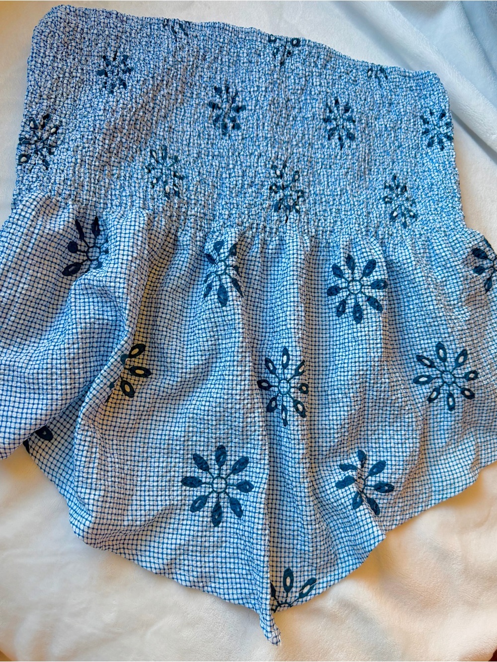 Smocked Waist Blue Floral Casual Women's Skirt